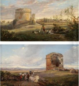 The Tomb Of Cecilia Metella On
The Via Appia, Rome; And The Tor Di Schiavi On The Via Labicana, Rome by Edward Lear