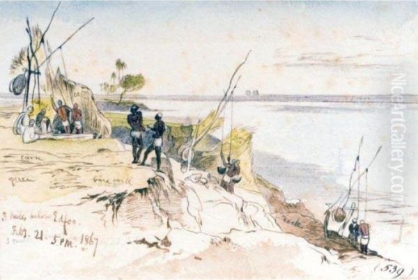 Figures On The Shore Near Edfu - view 1