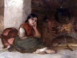 Girl by a Fireside 1862 by Edwin Longsden Long