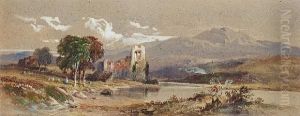 A Ruined Abbey Beside A Loch Together With Another Scottish Scene By The Same Hand by William Leighton Leitch