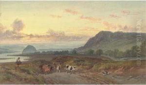 A Drover With His Cattle By The Clyde, Dumbarton Rock Beyond