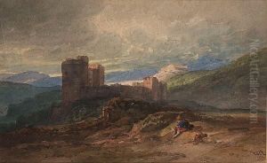 A Seated Figure By A Ruined Castle A Seated Figure By A Ruined Castle