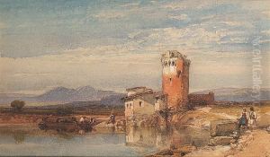 Figures By A Tower In The Roman Campagna