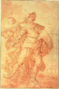 A Lady and Gentleman Skating on Ice, c.1625 by Adriaen Pietersz. Van De Venne