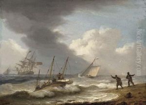 A Frigate Hove-to Offshore Waiting For The Pilot