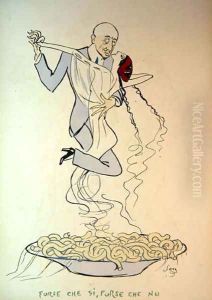Gabriele dAnnunzio 1863-1938 dancing with a woman above a plate of maccheroni by Georges Goursat Sem