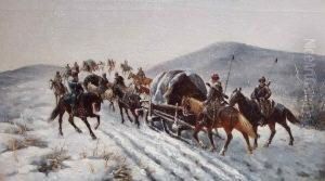 Kosaken Zu Pferde Begleiten Einem Goldtransport Im Schneegestober by Konstantin Egorovich Egorovich Makovsky