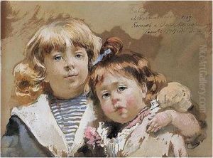 Katya And Olga Makovsky by Konstantin Egorovich Egorovich Makovsky