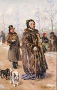 The Old Baroness Taking A Walk by Vladimir Egorovic Makovsky