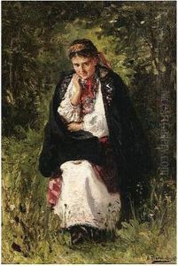 Young Woman In The Garden by Vladimir Egorovic Makovsky