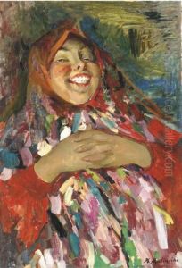 A Laughing Peasant Woman by Philippe Andreevitch Maliavine