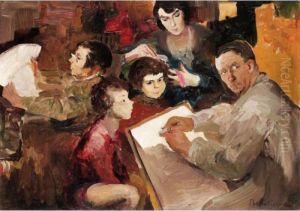 Self Portrait Of The Artist With His Family by Philippe Andreevitch Maliavine