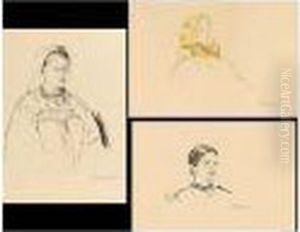 A Group Of Seven Drawings Of Peasant Girls by Philippe Andreevitch Maliavine