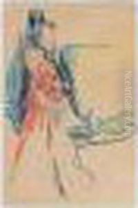 Peasant Girl, Signed In Latin, 
Pencil And Crayon On Paper, 44.5 By 3 Cm., 17 1/4 By 11 3/4 In by Philippe Andreevitch Maliavine