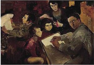 Self Portrait Of The Artist With His Family by Philippe Andreevitch Maliavine