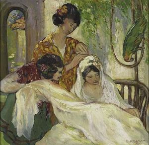 Bride With Two Women And A Parrot>. by Henri Charles Manguin