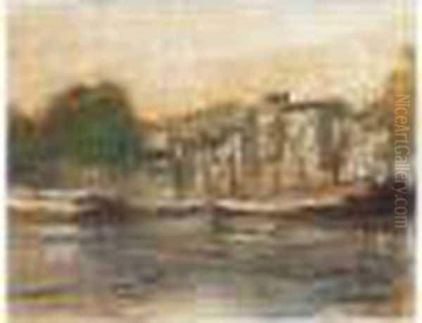 Peniches Au Bord De La Seine, Signed, Pastel On Paper, 21 By 27 Cm., 8 1/4 By 10 5/8 In - view 1