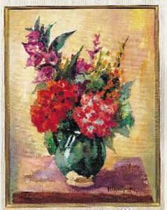 Bouquet De Fleurs Dans Un Pot Vert, Vers 1940