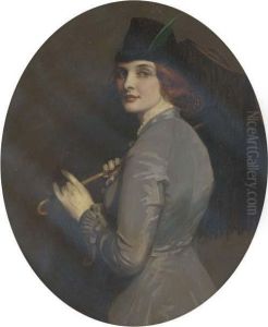 Portrait Of A Lady, Half-length, In A Green Dress, Holding Aparasol by Thomas E. Mostyn
