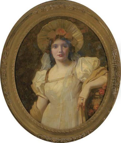 Portrait Of A Lady, Bust-length, In A Cream Dress And Bonnet - view 1