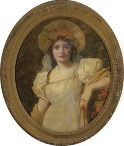 Portrait Of A Lady, Bust-length, In A Cream Dress And Bonnet