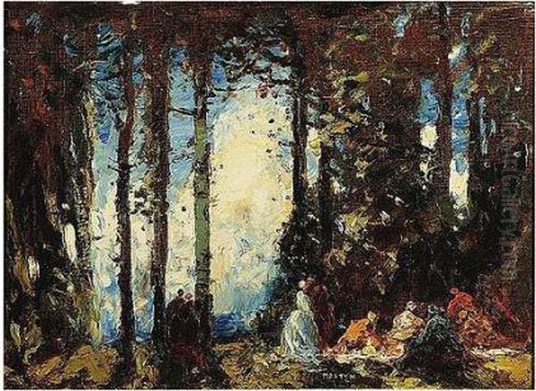 Picnic, Signed, Oil On Canvas, 51 X 69 Cm - view 1
