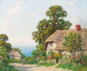 Figures Before A Thatched Cottage