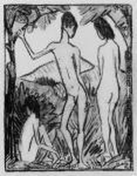 Stehender Knabe Und Zwei Madchen 2 - view 1