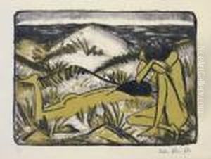Ein In Dunen Sitzendes Und Ein Liegendes Madchen (zwei Madchen In Den Dunen, Sylt) by Otto Mueller