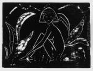 Madchen Zwischen Blattpflanzen (madchen Im Schilf) by Otto Mueller