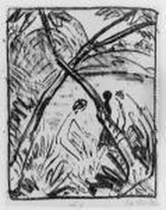 Drei Figuren Und Gekreuzte Stamme by Otto Mueller