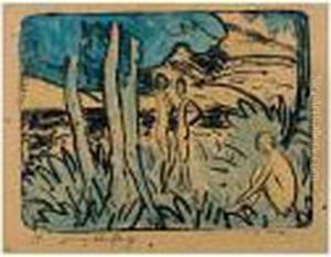 Drei Madchen Im Wald (kleine
Akte In Landschaft) (three Girls In A Wood - Small Nudes In A Landscape) by Otto Mueller
