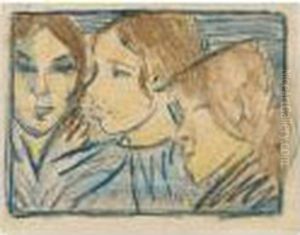 Drei Madchenkopfe (three Girls' Heads) by Otto Mueller