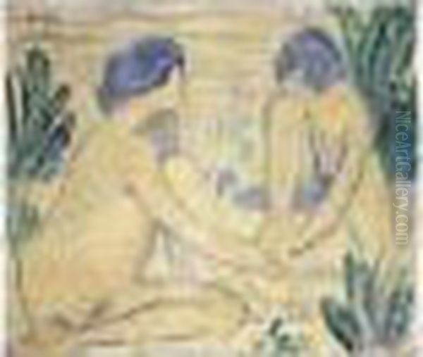 Blaue Badende (blue Bathers) by Otto Mueller