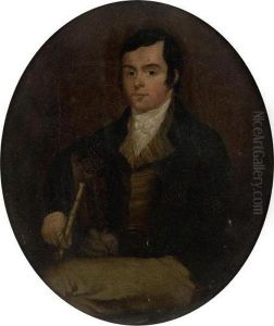 Three-quarter Length Portrait Of
The Poet Robert Burns Seated, Holding A Silver-tipped Cane by Alexander Nasmyth
