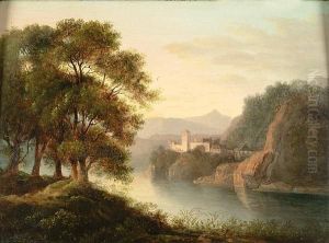 A River Landscape With A Castle Beyond A River Landscape With A Castle Beyond