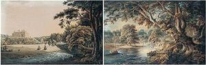 View From A River Of A Country House; Deer By A River In A Woodland by Alexander Nasmyth