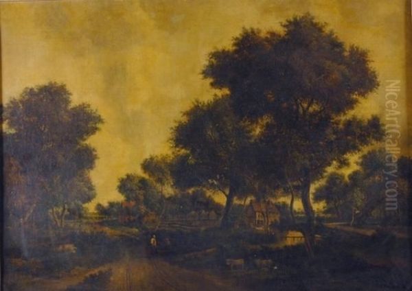 Figures Along A Wooded Country Road - view 1