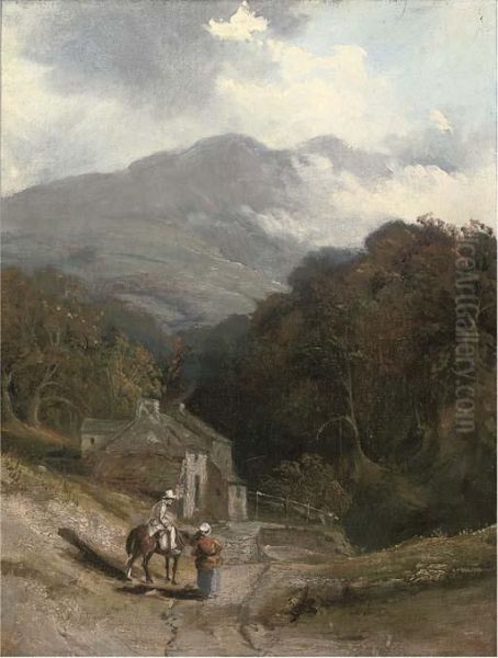 Figures Before A Cottage On A Hillside - view 1
