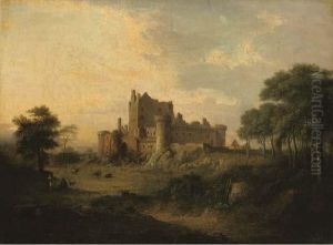 Castle Ruins In A Landscape With Figures And Cattle In The Foreground