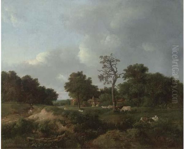 Figures On A Track By A Farm - view 1