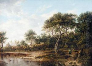 A Wooded Landscape With A Gentleman Out Shooting by Patrick, Peter Nasmyth