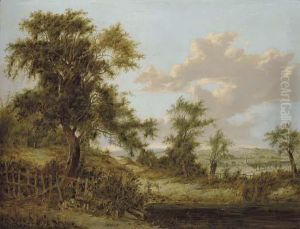 A Wooded Landscape In Surrey With Figures, The Village Of Godstone Beyond by Patrick, Peter Nasmyth