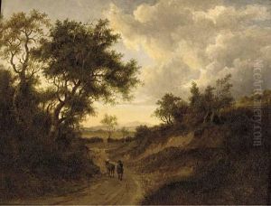 A Drover On A Wooded Track In An Extensive Landscape by Patrick, Peter Nasmyth