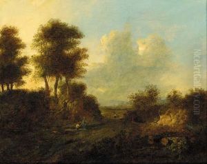 Figures Resting On A Track In A Wooded Landscape