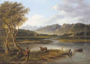 A Drover And A Cow In A Mountainous River Landscape