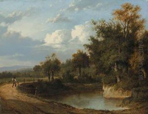 A Wooded River Landscape With A Traveller On A Track