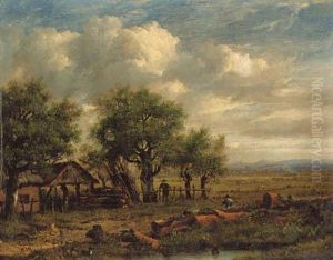 An Extensive Landscape With Woodmen In The Foreground
