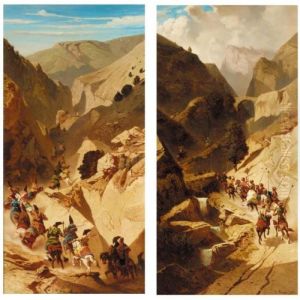 A Pair Of Paintings: Persian Horsemen In The Shiraz Mountains by Alberto Pasini