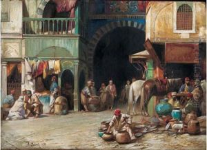 L'entree Du Marche A Istanbul by Alberto Pasini